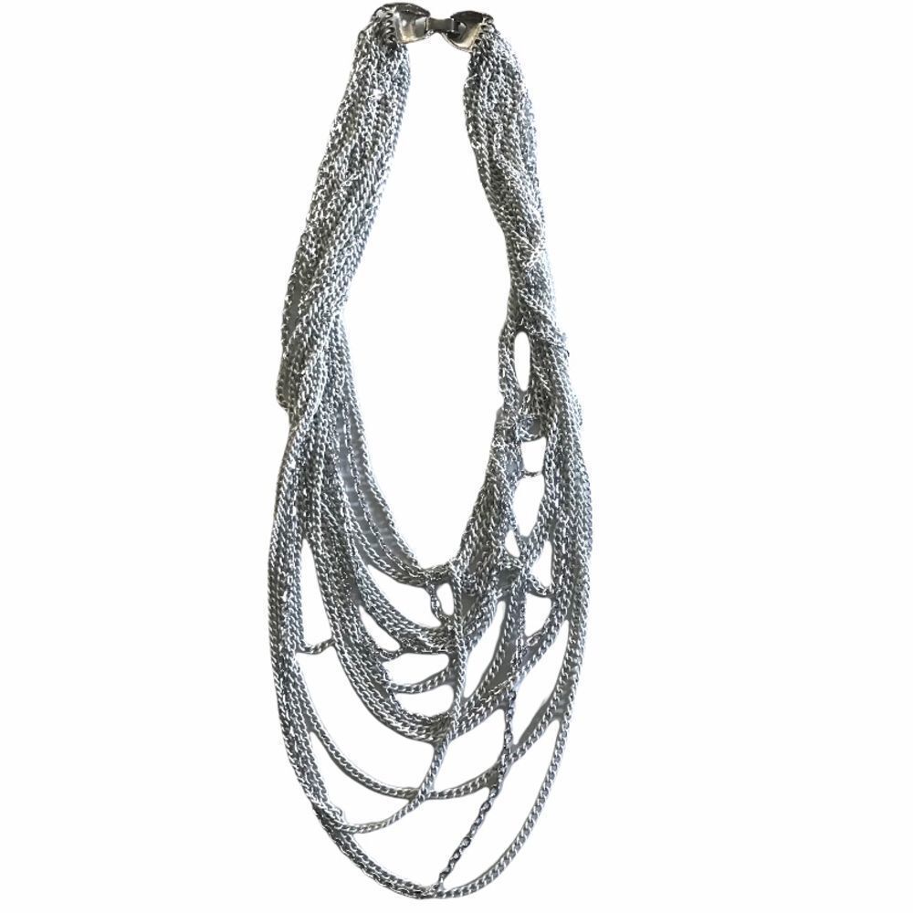 Chain Multi Layer White Silver Tone Necklace